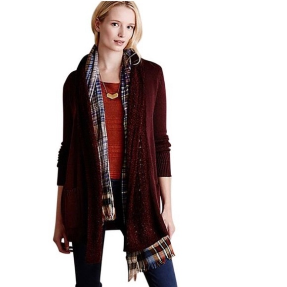 Angel Of The North Anthropologie Maroon Evenie Crochet Cardigan XS - Picture 2 of 11